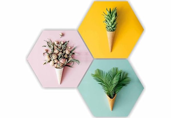 Floral Flower and Leaf in Cone Pot 3 Piece UV Textured Multi-Effect Self adheshive Painting