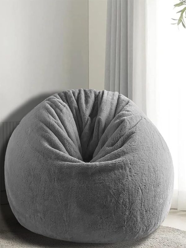 Bean Bag Fur Bean Bag Furry  Bean Bag Sofa Grey Color (XXXL Bean Bag Cover Without Beans)