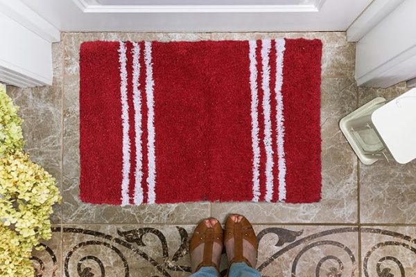 Red Absorbent Door Mat for Indoor Entrancex Non Slip Mat for Front Door Entryway,  55x35cm Rectangular