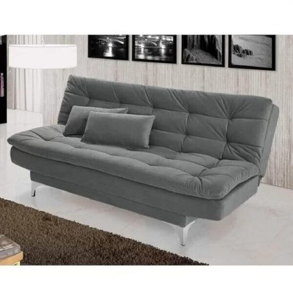 Eagle 3 Seater Sofa Cum Bed Grey Suede Velvet with Two Cushions Perfect for Home Living