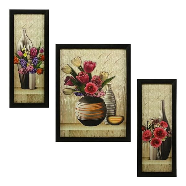 3 Pc Set of Floral Paintings Without Glass -Multicolour